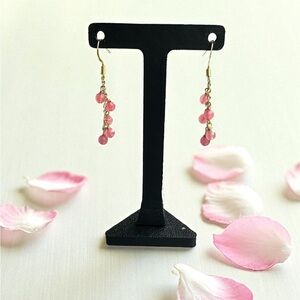 Pink Beaded Dangle Earrings with Natural‎ Pink Stones and Gold-Tone Accents NEW